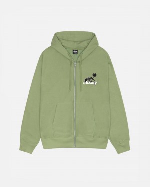 Stüssy Apocalypse Zip Hoodie Long Sleeve Sweatshirt Unisex Moss | XS61-O1-IJ