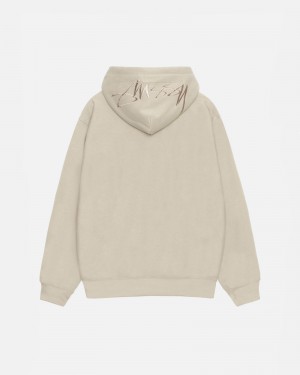 Stüssy Back Hood Applique Hood Long Sleeve Sweatshirt Unisex Khaki | VZ13-P5-GO