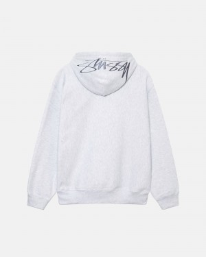 Stüssy Back Hood Applique Hoodie Long Sleeve Sweatshirt Unisex Ash Heather | GI07-Q4-SL