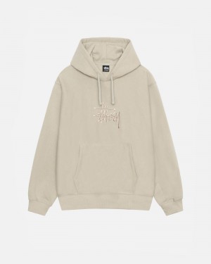 Stüssy Basic Applique Hood Long Sleeve Sweatshirt Unisex Khaki | HL27-E7-RN