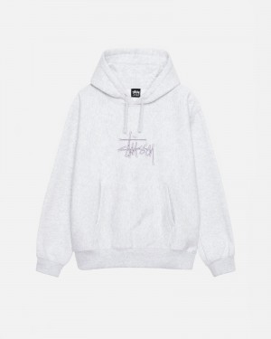 Stüssy Basic Applique Hoodie Long Sleeve Sweatshirt Unisex Ash Heather | SX32-J8-FN