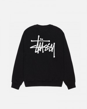 Stüssy Basic Stussy Crew Pigment Dyed Long Sleeve Sweatshirt Unisex Zwart | YS18-Q7-CR