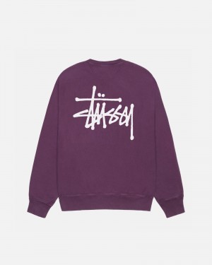 Stüssy Basic Stussy Crew Pigment Dyed Long Sleeve Sweatshirt Unisex Paars | OJ15-B0-RT