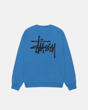 Stüssy Basic Stussy Crew Pigment Dyed Long Sleeve Sweatshirt Unisex Blauw | KO54-H9-BC