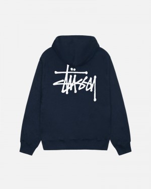 Stüssy Basic Stussy Hoodie Long Sleeve Sweatshirt Unisex Donkerblauw | UK16-I2-LK