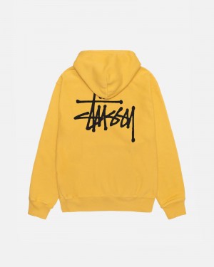 Stüssy Basic Stussy Hoodie Pigment Dyed Long Sleeve Sweatshirt Unisex Honey | BR73-F2-HU