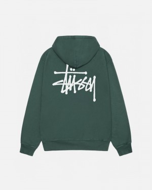 Stüssy Basic Stussy Hoodie Pigment Dyed Long Sleeve Sweatshirt Unisex Forest | SU61-P3-PG