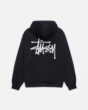 Stüssy Basic Stussy Hoodie Pigment Dyed Long Sleeve Sweatshirt Unisex Zwart | PP84-N3-GU