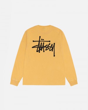 Stüssy Basic Stussy LS Tee Pigment Dyed Long Sleeve T-Shirt Unisex Honey | QC02-V2-GR