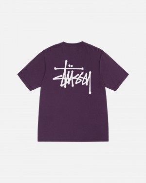 Stüssy Basic Stussy Tee Pigment Dyed Short Sleeve T-Shirt Unisex Paars | XB79-A7-XF