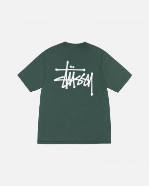 Stüssy Basic Stussy Tee Pigment Dyed Short Sleeve T-Shirt Unisex Forest | NP57-U7-KN