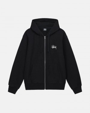 Stüssy Basic Stussy Zip Hood Long Sleeve Sweatshirt Unisex Zwart | PU33-W6-DX