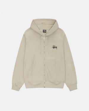 Stüssy Basic Stussy Zip Hoodie Long Sleeve Sweatshirt Unisex Khaki | YF01-Q9-JV