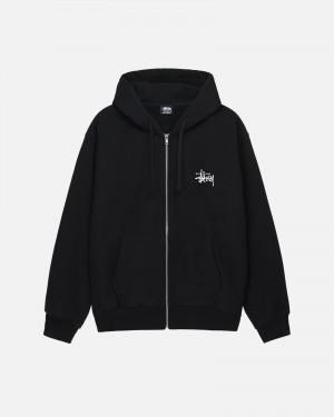 Stüssy Basic Stussy Zip Hoodie Long Sleeve Sweatshirt Unisex Zwart | QX25-V8-NI