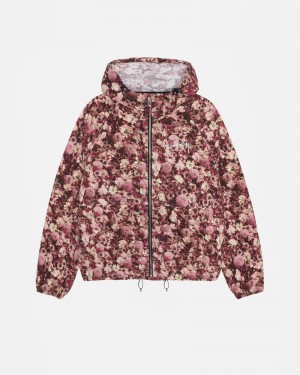 Stüssy Beach Shell Floral Nylon Long Sleeve Outerwear Unisex Bordeaux | NG44-N9-PE