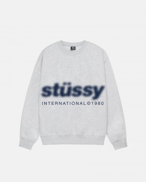 Stüssy Blur Crew Long Sleeve Sweatshirt Unisex Ash Heather | MI54-Q4-ZD