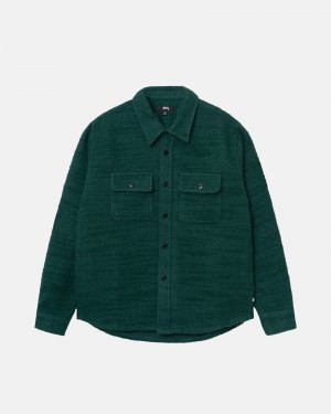 Stüssy Boucle Wol Cpo Shirt Long Sleeve Shirt Unisex Groen | SH36-O8-IQ