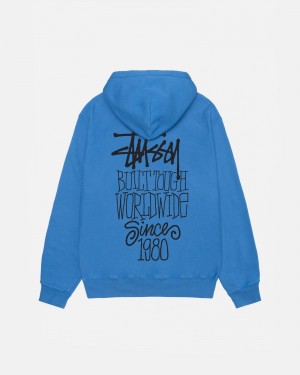 Stüssy Built Tough Hoodie Pigment Dyed Long Sleeve Sweatshirt Unisex Blauw | BE97-W9-KR