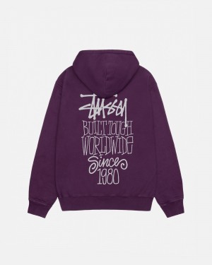 Stüssy Built Tough Hoodie Pigment Dyed Long Sleeve Sweatshirt Unisex Paars | BR80-N3-VJ