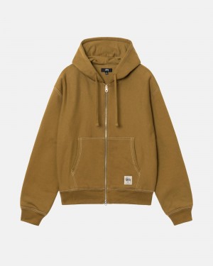 Stüssy Double Face Label Zip Hoodie Long Sleeve Sweatshirt Unisex Olijfgroen | UH92-M6-ZB