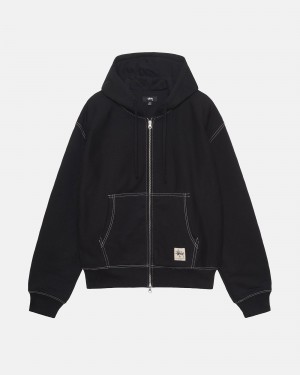 Stüssy Double Face Label Zip Hoodie Long Sleeve Sweatshirt Unisex Zwart | JZ84-O8-KR