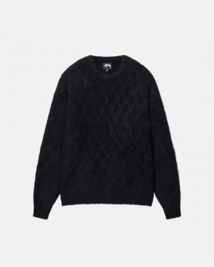 Stüssy Fuzzy Lattice Crew Trui Long Sleeve Sweater Unisex Zwart | PY77-H8-YH