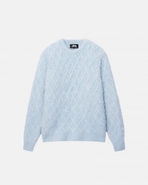 Stüssy Fuzzy Lattice Crew Trui Long Sleeve Sweater Unisex Ice | MX18-Z9-RF