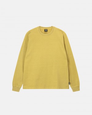 Stüssy Heavyweight Pigment Dyed Ls Crew Long Sleeve Knit Unisex Mosterdgeel | RF46-V7-PW