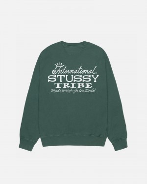 Stüssy IST Crew Pigment Dyed Long Sleeve Sweatshirt Unisex Forest | TK04-E7-HY