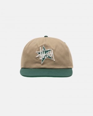 Stüssy Mid-Depth Basic Star Strapback Ball Cap Unisex Khaki | WC50-Z3-OY