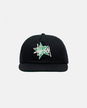 Stüssy Mid-Depth Basic Star Strapback Ball Cap Unisex Zwart | ZQ03-U8-XL