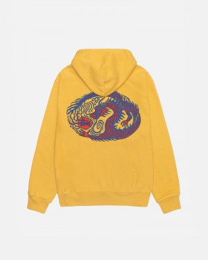 Stüssy Mosaic Dragon Hoodie Pigment Dyed Long Sleeve Sweatshirt Unisex Honey | CD47-F4-UM