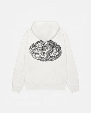 Stüssy Mosaic Dragon Hoodie Pigment Dyed Long Sleeve Sweatshirt Unisex Natural | LE55-Y9-IJ