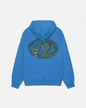 Stüssy Mosaic Dragon Hoodie Pigment Dyed Long Sleeve Sweatshirt Unisex Blauw | TP82-Z2-WJ