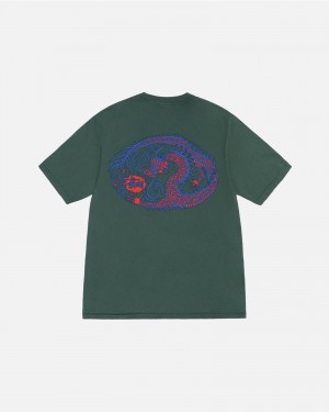 Stüssy Mosaic Dragon Tee Pigment Dyed Short Sleeve T-Shirt Unisex Forest | VB35-X9-ZA