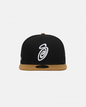 Stüssy New Era 59Fifty Curly S Ball Cap Unisex Black/Gold | XQ01-W0-UP