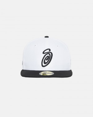 Stüssy New Era 59Fifty Curly S Ball Cap Unisex White/Black | EB16-A3-KV