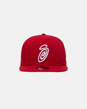 Stüssy New Era 59Fifty Curly S Ball Cap Unisex Rood | OJ26-N7-AY