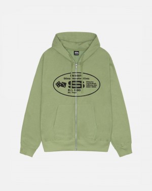 Stüssy Oval Corp. Zip Hoodie Long Sleeve Sweatshirt Unisex Moss | VV03-W0-YI