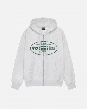 Stüssy Oval Corp. Zip Hoodie Long Sleeve Sweatshirt Unisex Ash Heather | VS09-P9-LO