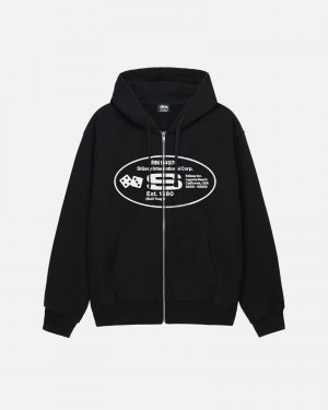 Stüssy Oval Corp. Zip Hoodie Long Sleeve Sweatshirt Unisex Zwart | CJ68-I1-BG