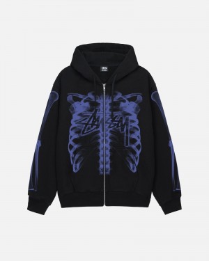 Stüssy Rib Cage Zip Hood Long Sleeve Sweatshirt Unisex Zwart Paars | CW59-I2-DF