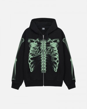 Stüssy Rib Cage Zip Hood Long Sleeve Sweatshirt Unisex Zwart Groen | QH01-G2-IO