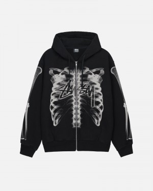 Stüssy Rib Cage Zip Hood Long Sleeve Sweatshirt Unisex Zwart Wit | FH47-B5-IF