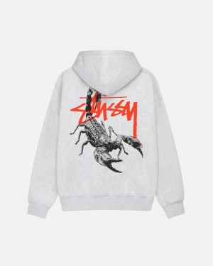 Stüssy Scorpion Zip Hoodie Long Sleeve Sweatshirt Unisex Ash Heather | WV61-Z8-AU