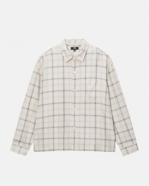 Stüssy Shadow Plaid Rayon Shirt Long Sleeve Shirt Unisex Natural | DT43-I8-ZW