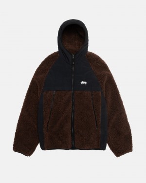 Stüssy Sherpa Paneled Met Capuchon Jacket Long Sleeve Sweatshirt Unisex Bruin | XC84-U4-PE