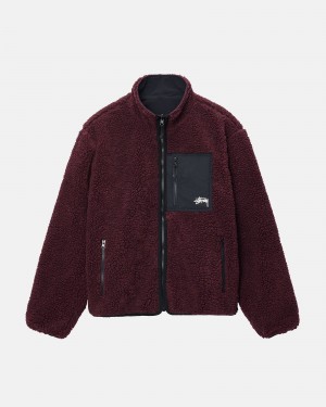 Stüssy Sherpa Reversible Jacket Long Sleeve Sweatshirt Unisex Bordeaux | JE58-D7-JI