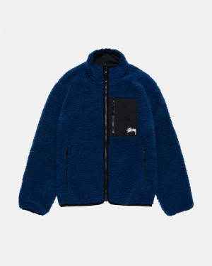 Stüssy Sherpa Reversible Jacket Long Sleeve Sweatshirt Heren Blauw | VM81-X8-VJ