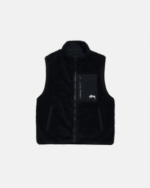 Stüssy Sherpa Reversible Vest Sleeveless Sweatshirt Heren Zwart | FB31-E9-NX